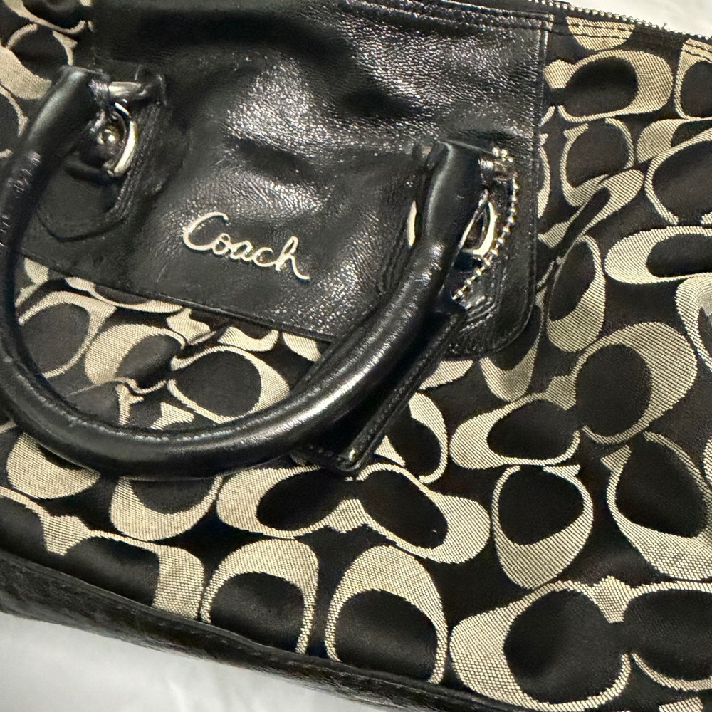 Coach Womens Ashley Signature Satchel Bag Medium Black Grey Monogram F15443 Y2K